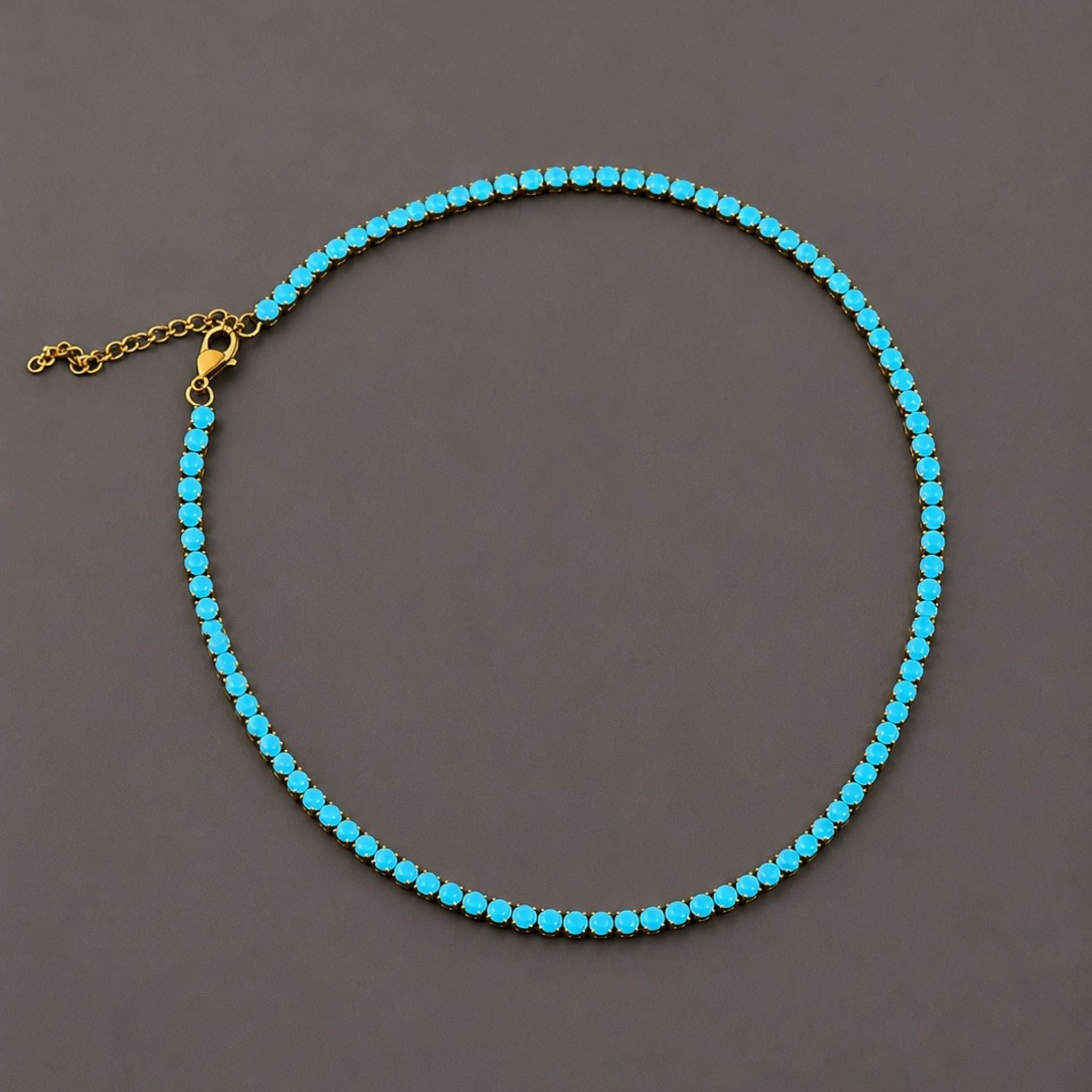Turquoise Tennis Necklace – Waterproof Gold Beaded Necklace – Waterproof Gold Jewelry – Aella Jewelry Co.