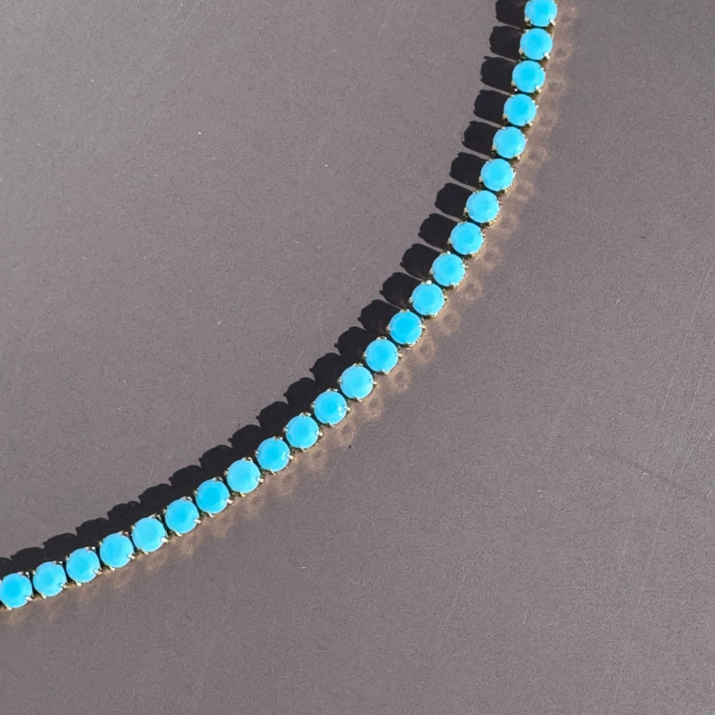 Turquoise Tennis Necklace – Waterproof Gold Beaded Necklace – Waterproof Gold Jewelry – Aella Jewelry Co.