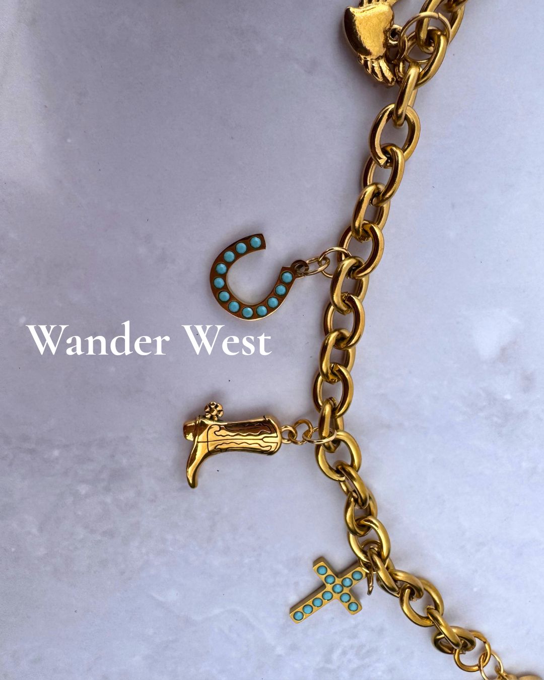 Wander West – Custom Western Bag Charms 18K Gold – Waterproof Gold Jewelry – Aella Jewelry Co.