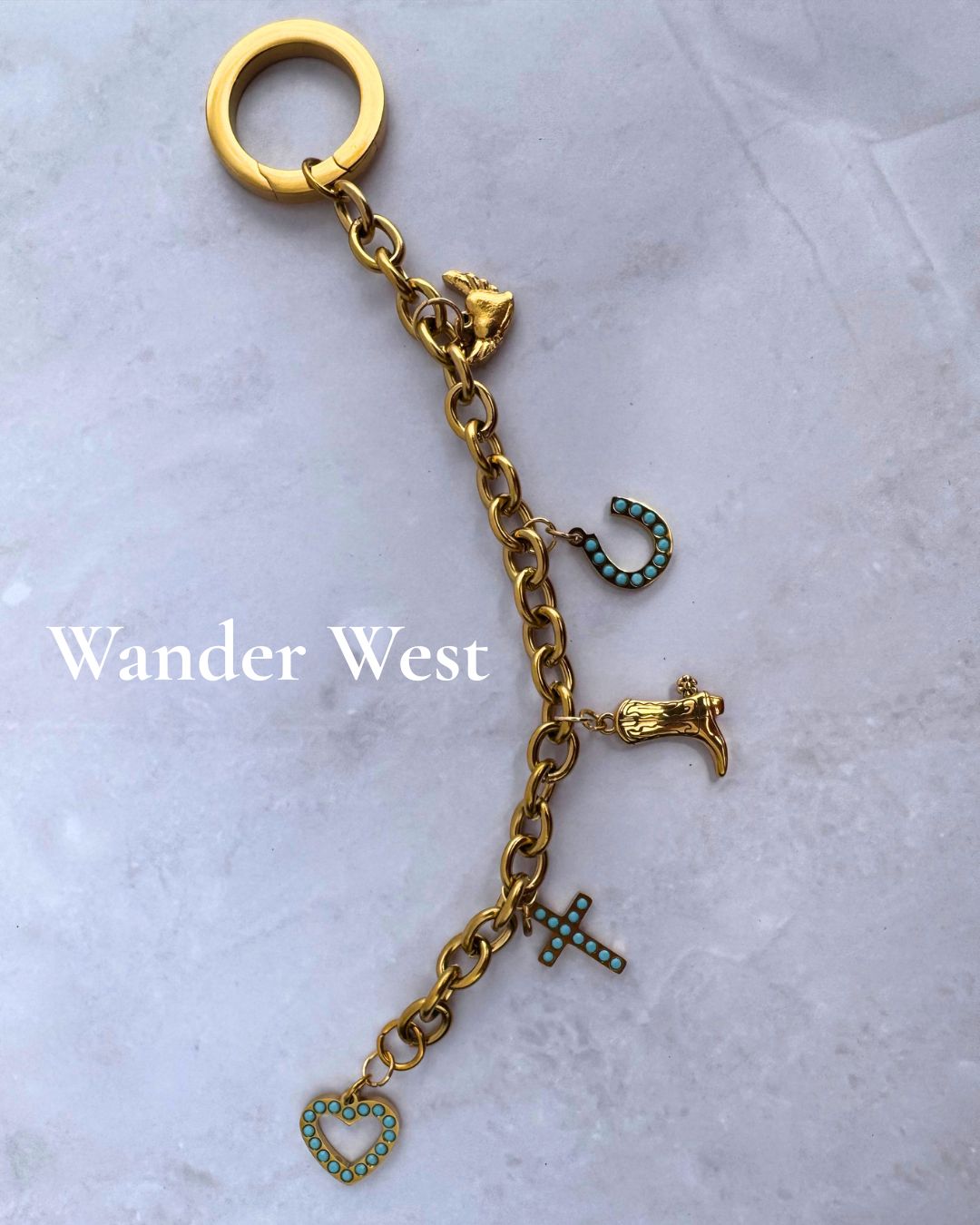 Wander West – Custom Western Bag Charms 18K Gold – Waterproof Gold Jewelry – Aella Jewelry Co.