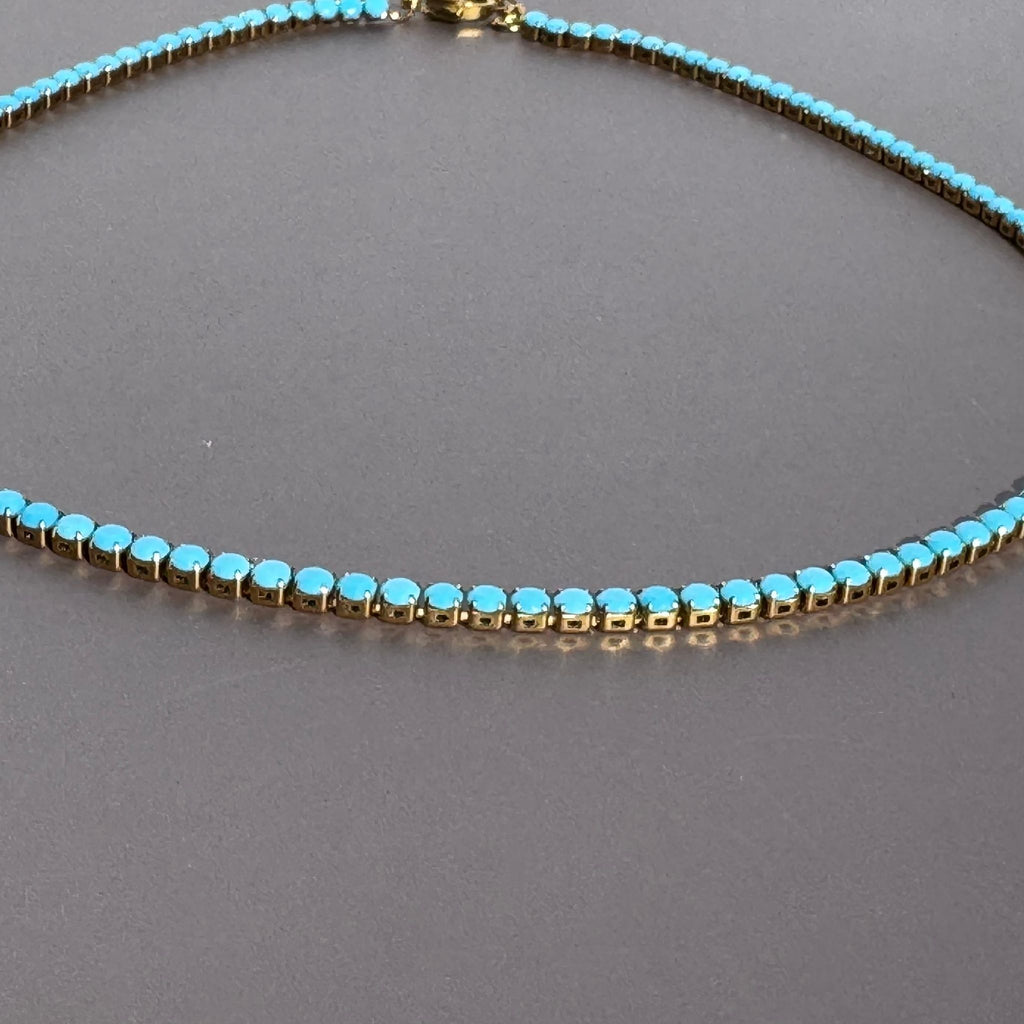Turquoise Tennis Necklace – Waterproof Gold Beaded Necklace – Waterproof Gold Jewelry – Aella Jewelry Co.