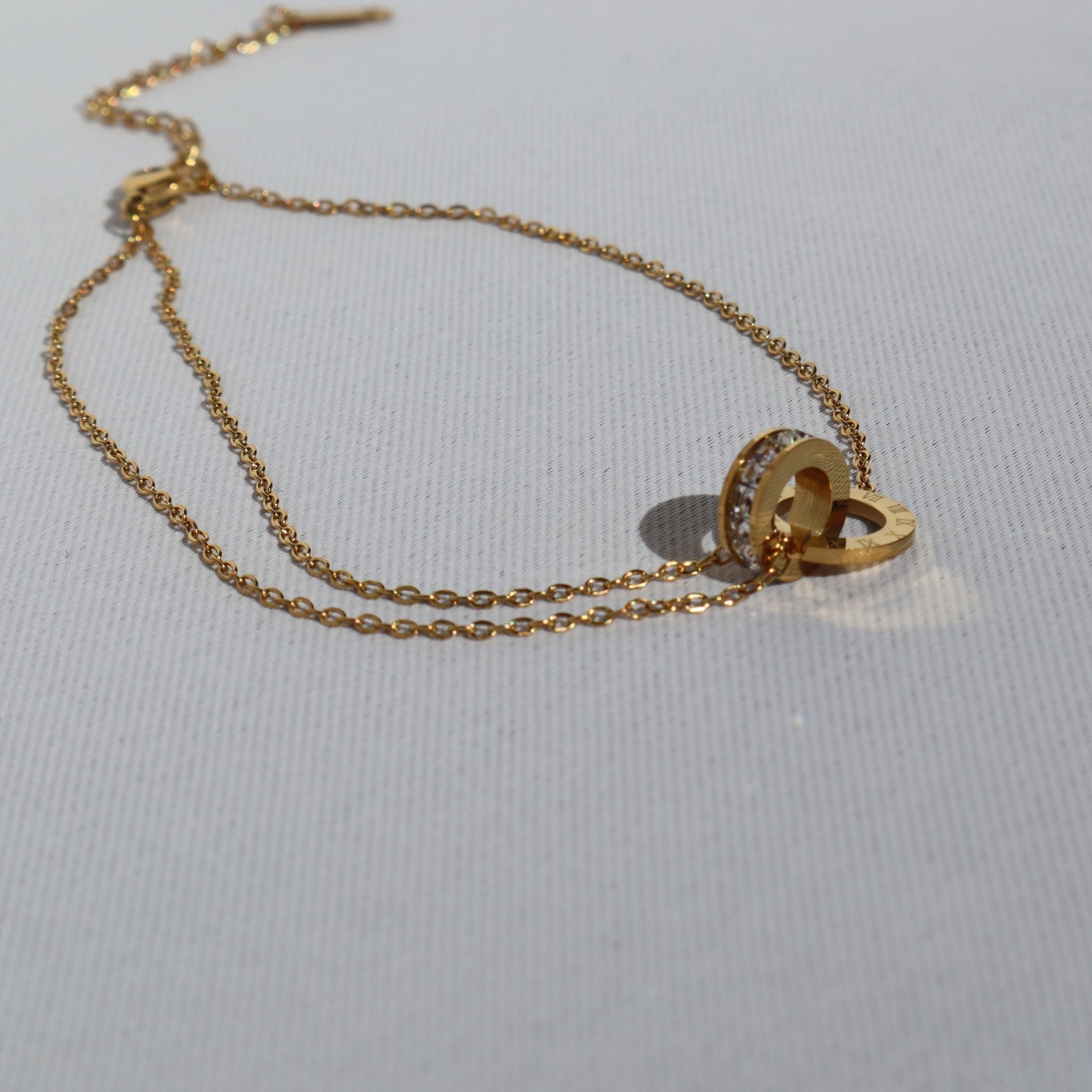 Eternity CZ Double Chain Anklet – 18K Gold Plated Stainless Steel