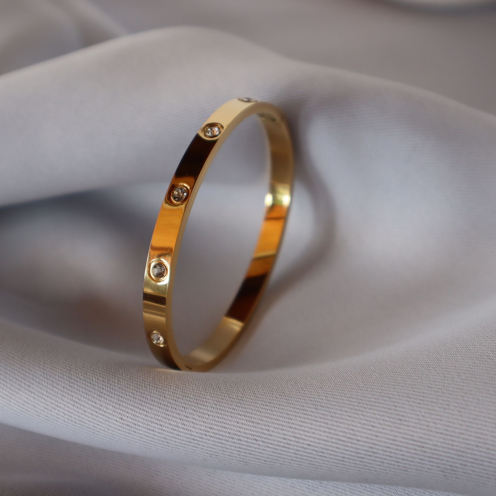 Luxe CZ Cuff Bracelet – 18K Gold Plated Stainless Steel