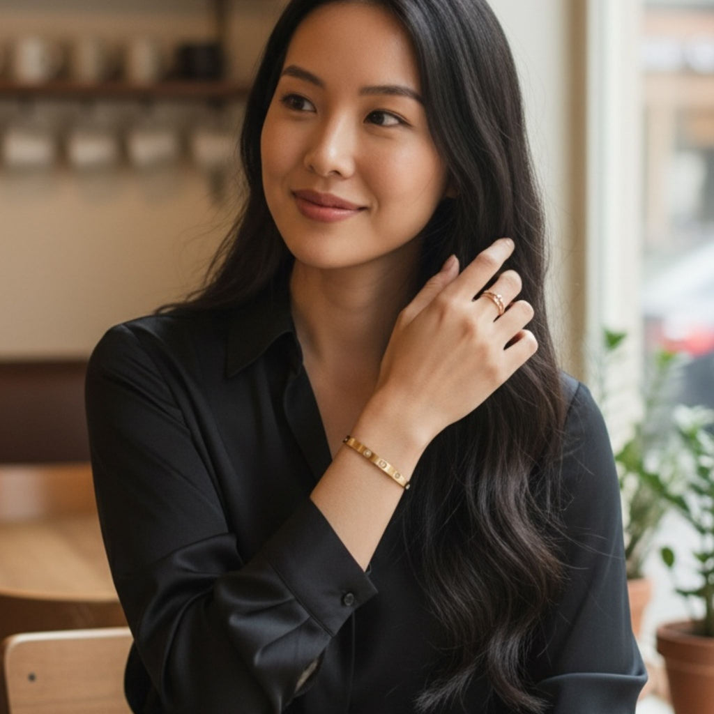 Luxe CZ Cuff Bracelet – 18K Gold Plated Stainless Steel